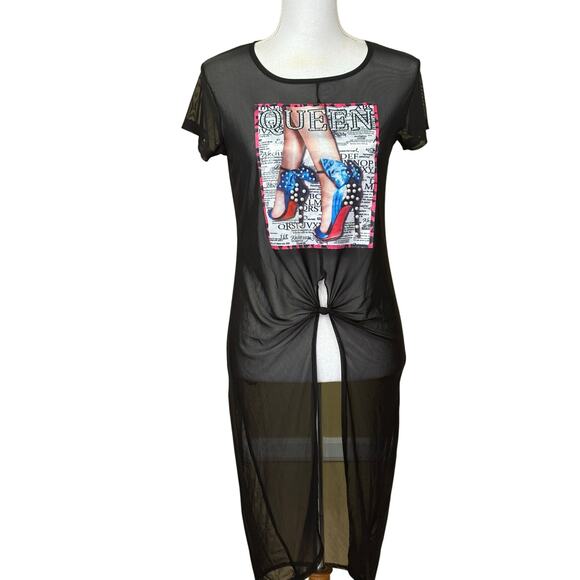 Black sheer tunic, queen graphic, Y2K, alternative, edgy, grunge, statement - Picture 1 of 5